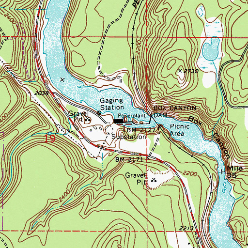 Topographic Map of Box Canyon Reservoir, WA