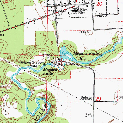 Topographic Map of Meyers Falls Dam, WA