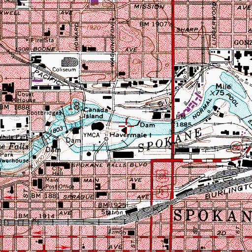 Topographic Map of Upper Falls Dam, WA