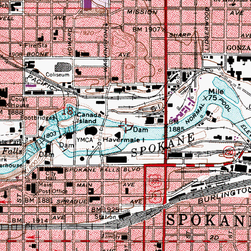Topographic Map of Upper Falls Reservoir, WA