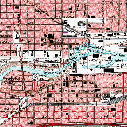 Topographic Map of Monroe Street Dam, WA