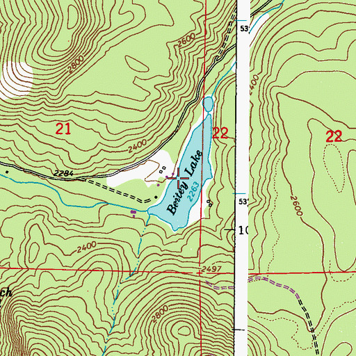 Topographic Map of Beitey Lake Dam, WA