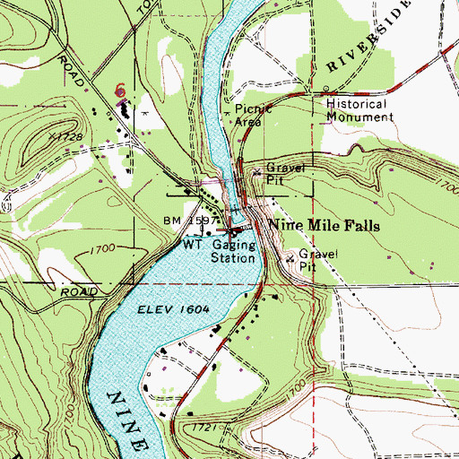 Topographic Map of Nine Mile Dam, WA