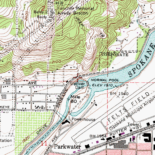 Topographic Map of Upriver Dam Reservoir, WA