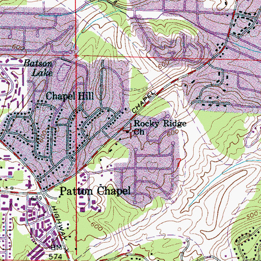 Topographic Map of Rocky Ridge First Baptist Church, AL