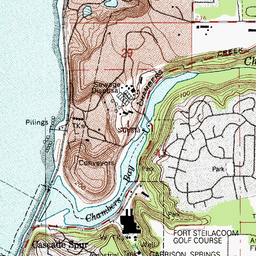 Topographic Map of Chambers Creek Reservoir Dam, WA