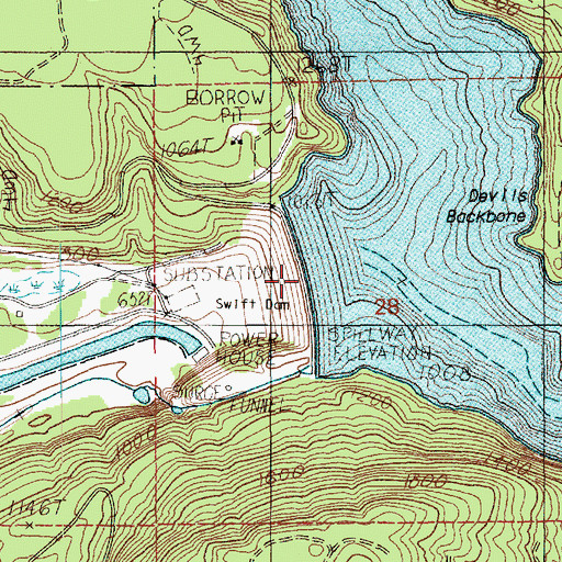 Topographic Map of Swift Dam, WA