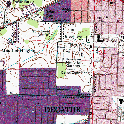 Topographic Map of Roselawn Memorial Gardens, AL