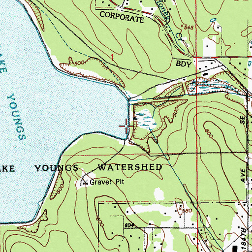 Topographic Map of Lake Youngs Inlet Dam, WA