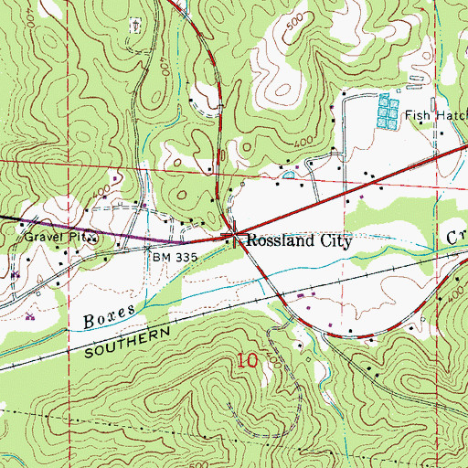 Topographic Map of Rossland City, AL