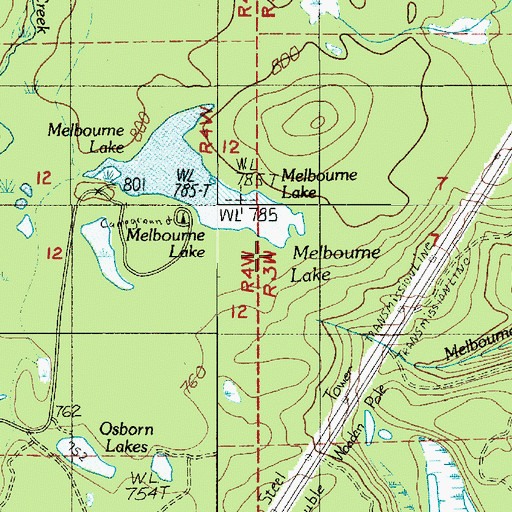 Topographic Map of Melbourne Lake Dam, WA