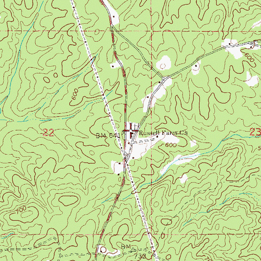 Topographic Map of Russell Farm Church, AL