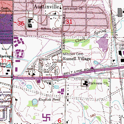 Topographic Map of Russell Village, AL