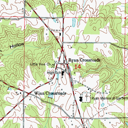 Topographic Map of Ryan Crossroads, AL