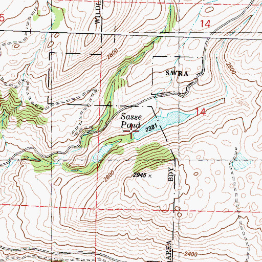 Topographic Map of Sasse Reservoir Dam, WA