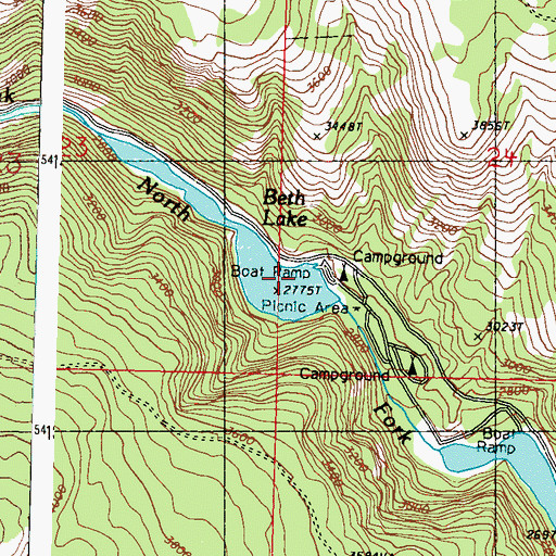 Topographic Map of Beth Lake Dam, WA