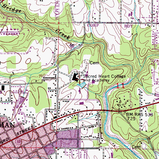 Topographic Map of Sacred Heart College and Academy, AL