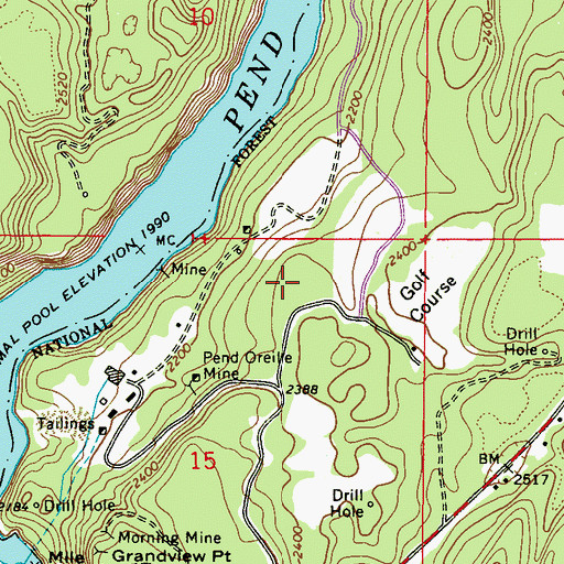 Topographic Map of Pend Oreille Mine Taillings Pond, WA