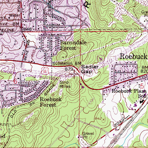 Topographic Map of Sadler Gap, AL