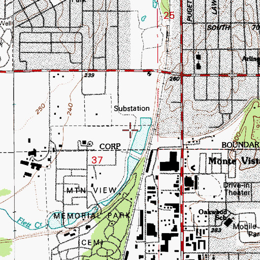Topographic Map of Flett Creek Holding Basin Dam, WA