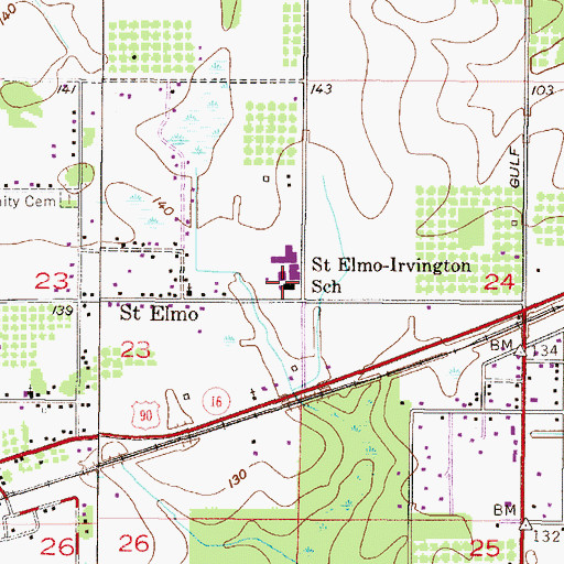 Topographic Map of Saint Elmo-Irvington School, AL