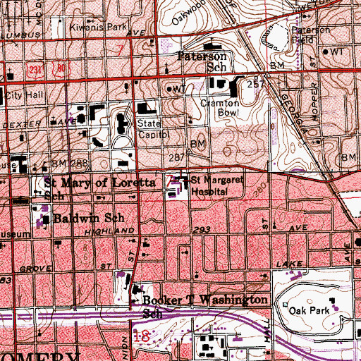 Topographic Map of Saint Margaret Hospital (historical), AL