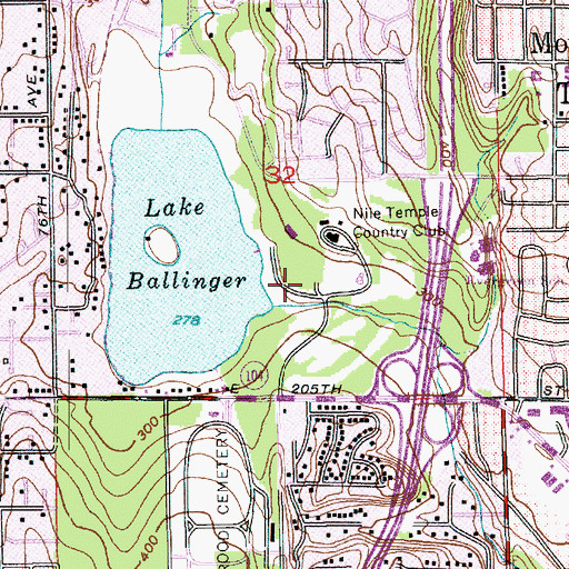 Topographic Map of Ballinger Lake Outlet Dam, WA