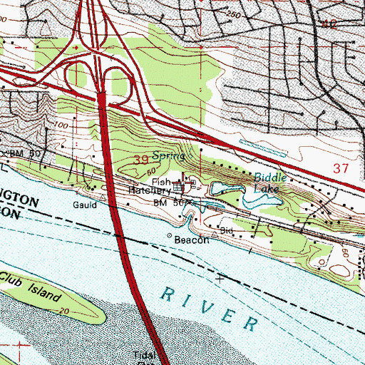 Topographic Map of Vancouver Hatchery Pond Dam, WA