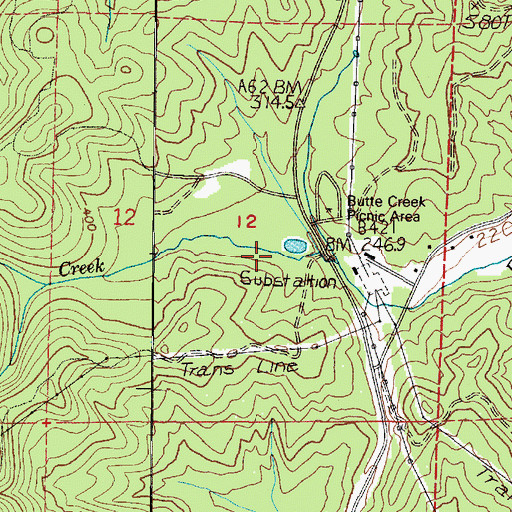 Topographic Map of Butte Creek Reservoir Dam, WA