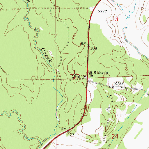 Topographic Map of Saint Michaels Church, AL
