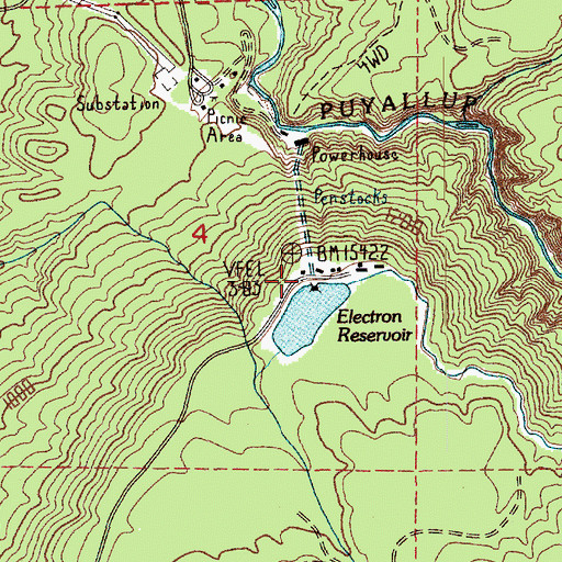 Topographic Map of Electron Reservoir Dam, WA