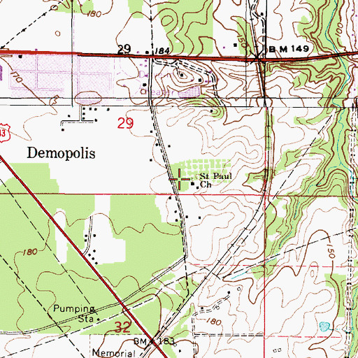 Topographic Map of Saint Paul Baptist Church, AL