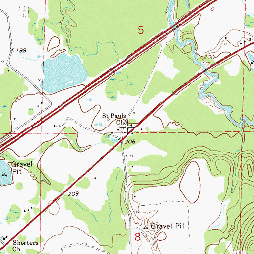 Topographic Map of Saint Pauls Church, AL