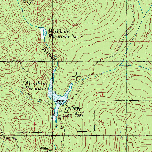 Topographic Map of Wishkah Reservoir Number Three Dam, WA