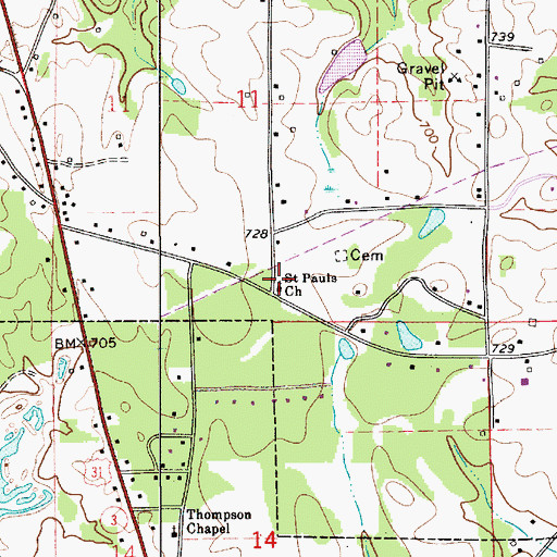 Topographic Map of Saint Pauls Baptist Church, AL