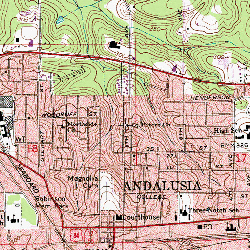Topographic Map of Saint Peters Baptist Church, AL