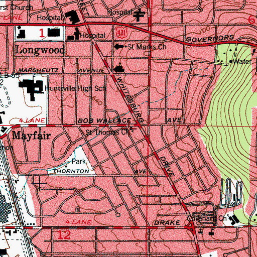 Topographic Map of Saint Thomas Church, AL
