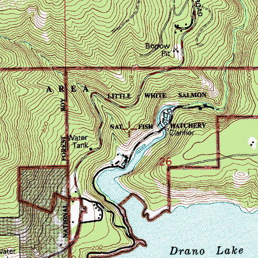 Topographic Map of Little White Salmon Hatchery Dam, WA