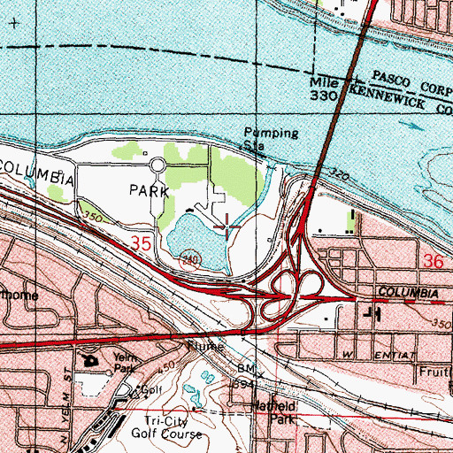 Topographic Map of Columbia Park Dam, WA