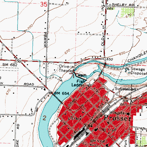 Topographic Map of Prosser Dam, WA