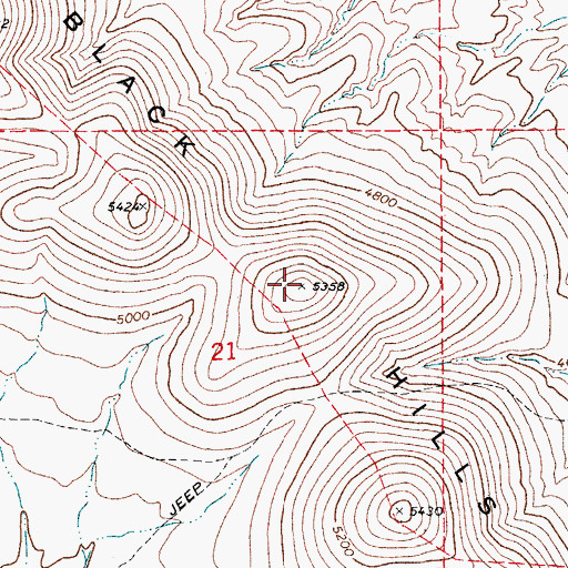 Topographic Map of Black Hills, AZ