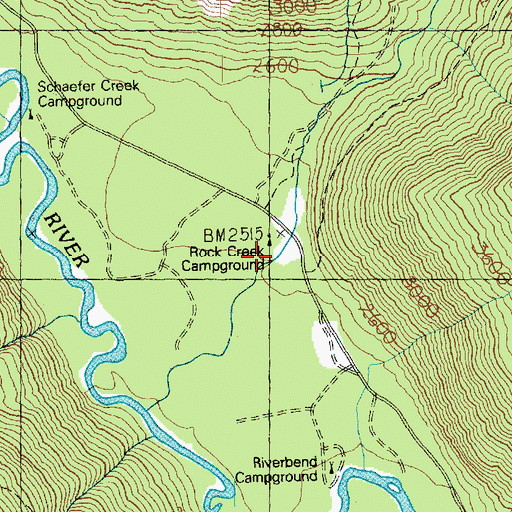 Topographic Map of Rock Creek Campground, WA