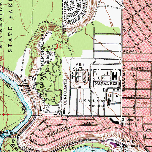 Topographic Map of Albi Stadium, WA