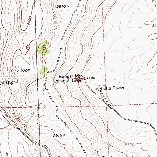 Topographic Map of Badger Mountain Lookout Tower, WA