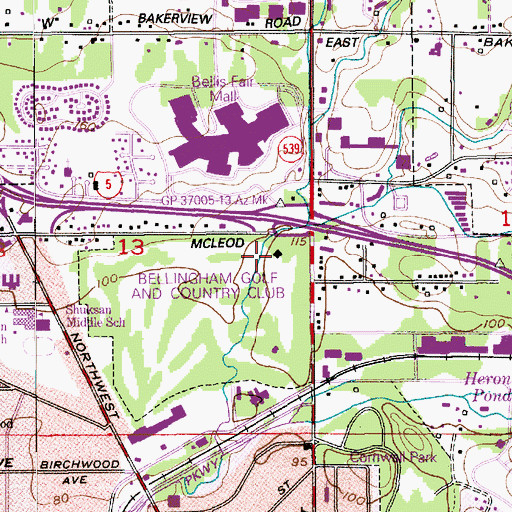 Topographic Map of Bellingham Country Club, WA