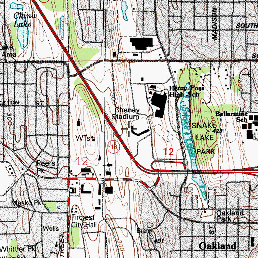 Topographic Map of Cheney Stadium, WA