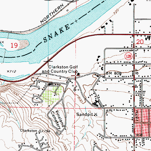 Topographic Map of Clarkston Golf and Country Club, WA