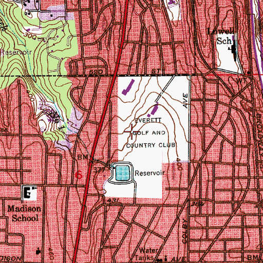 Topographic Map of Everett Golf and Country Club, WA