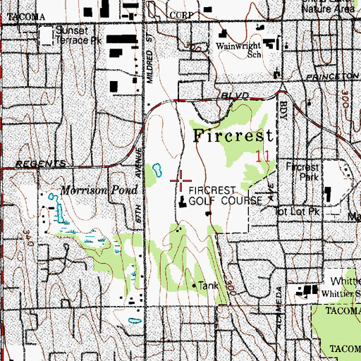 Topographic Map of Fircrest Golf Course, WA