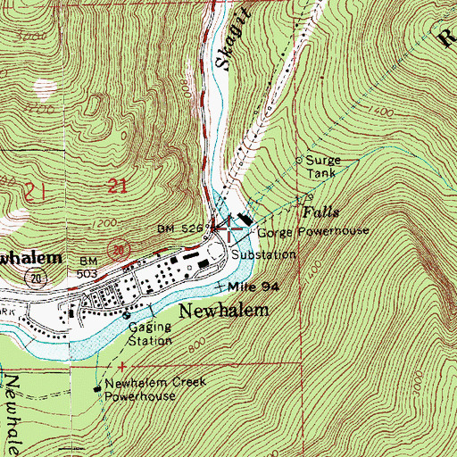 Topographic Map of Gorge Powerhouse, WA